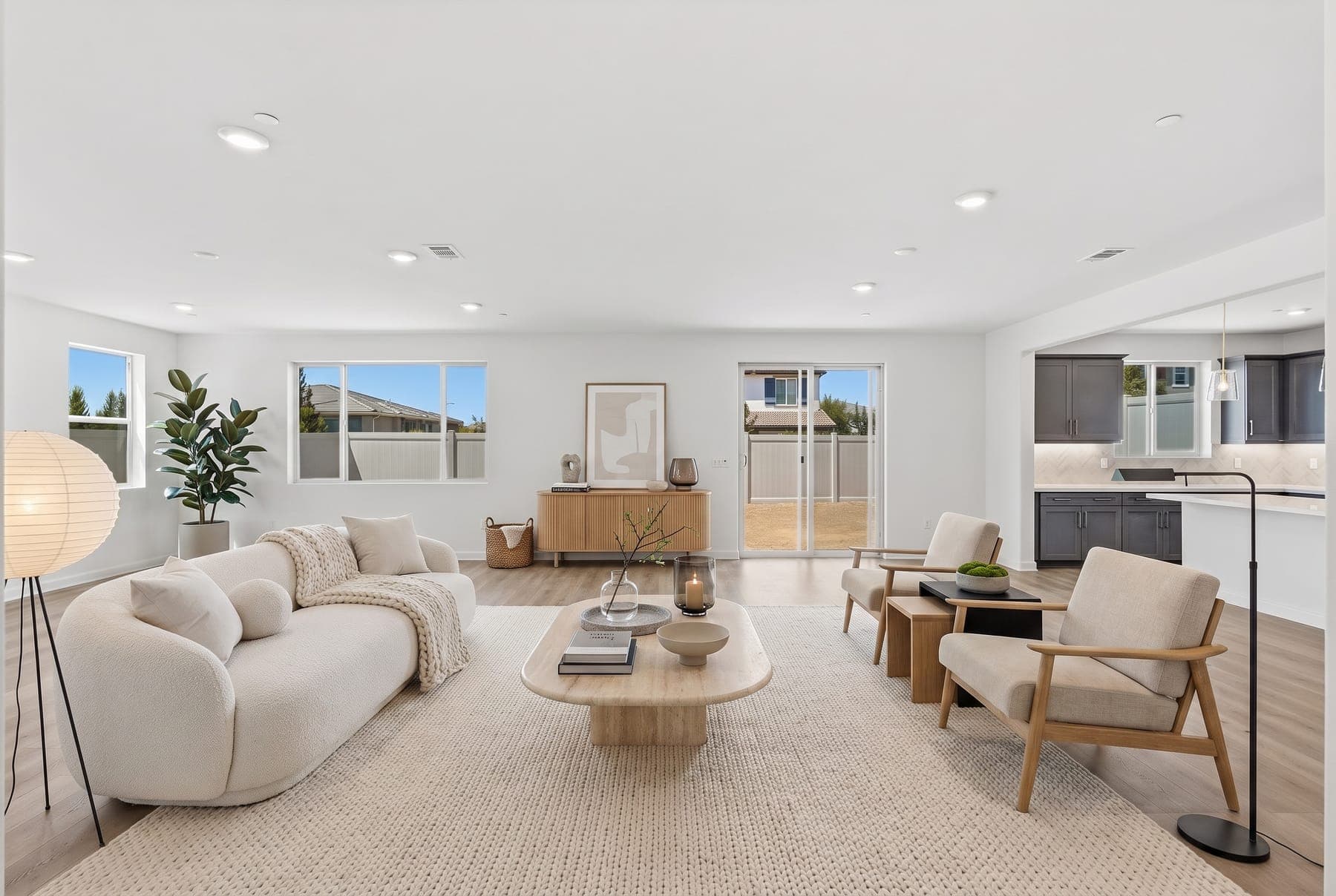 Escondido great room — empty versus Scandinavian virtual staging